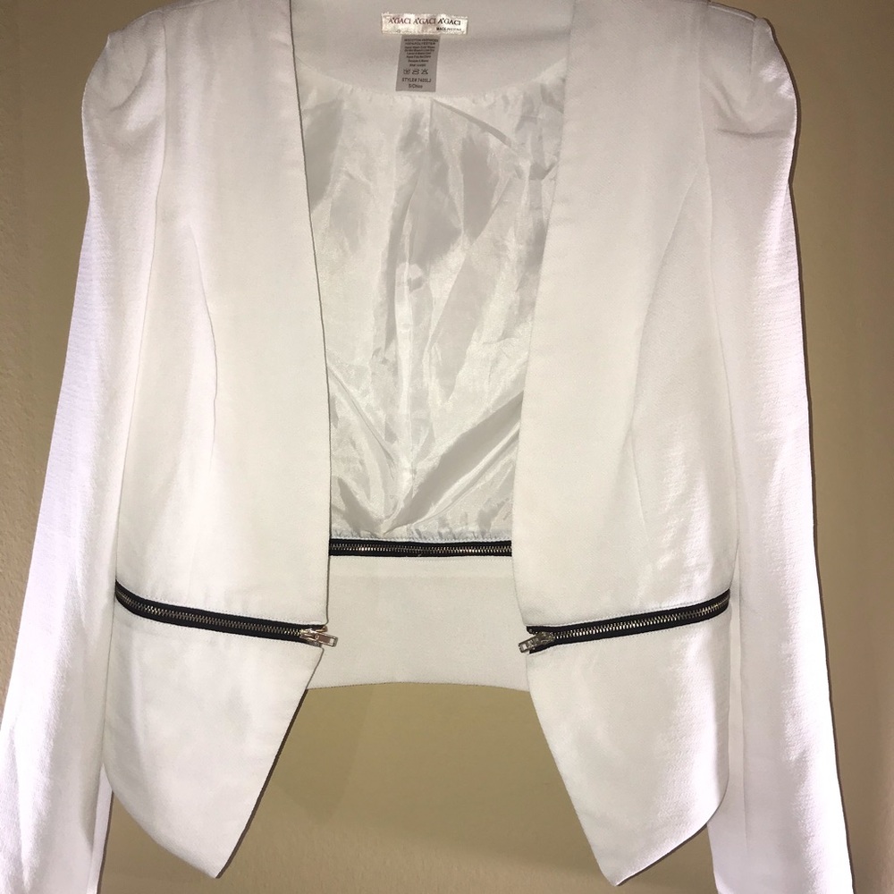 White Blazer with Black Zipper Detail